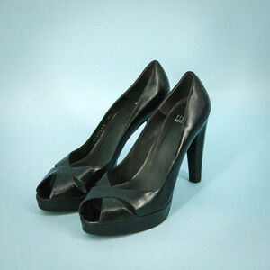 Stuart Weitzman Size 8.5 Black Leather Peep Toe Platform High Heel Pumps Shoes